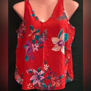 Old Navy Women’s Red Tropical Floral Print Sleeveless Blouse Tank Top SZ Medium